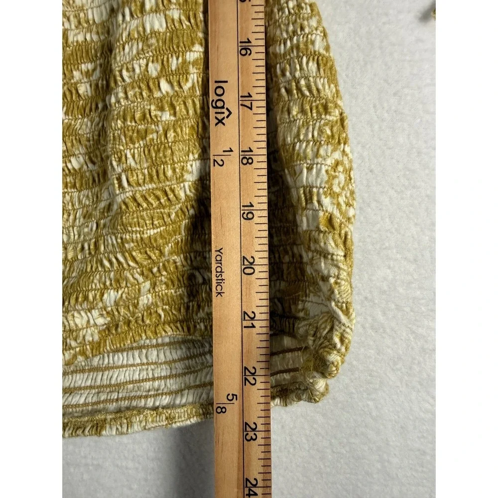 Anthropologie Floral Smocked Blouse Womens XL Yellow Cotton Boho Puff Sleeve Top